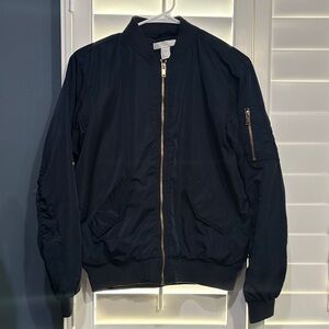 H&M Black Bomber Jacket with Gold Zipper